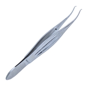 Castroviejo Style Colibri Forceps, (0.5mm) 1 x 2 Teeth Set At 45 Degrees, 6mm Tying Platform,  Serrated Wide Handle, Overall Length 4 1/4" (109mm) 